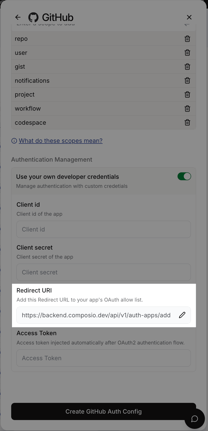 Auth Config Settings